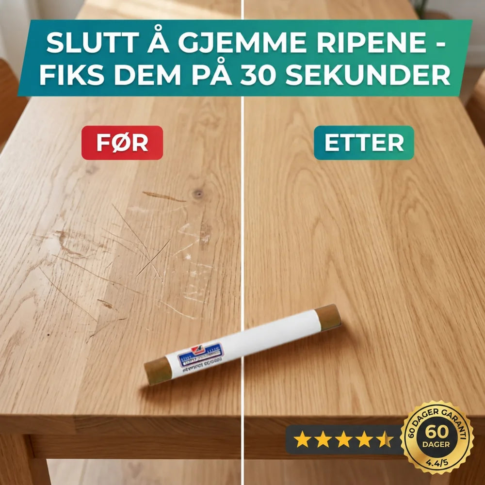 Før og etter: riper i spisebord